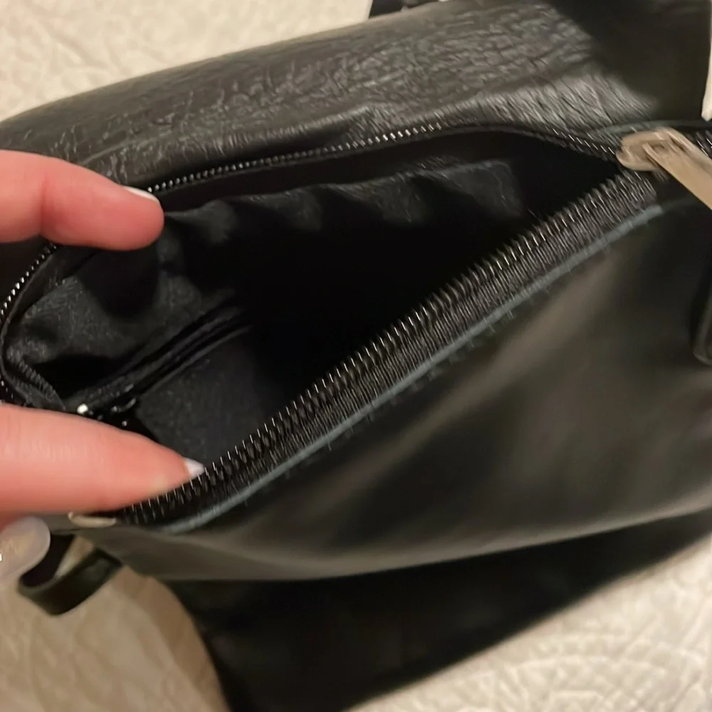 Vera Pelle Made in Italy Black Leather Crossbody Purse Bag - Picture 4 of 5